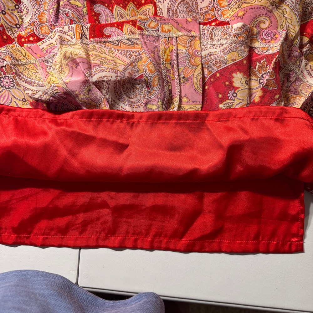 Worthington Silk Skirt Womens 10 Red Pink Paisley Knee Length Lined Fairy Boho - Picture 8 of 11